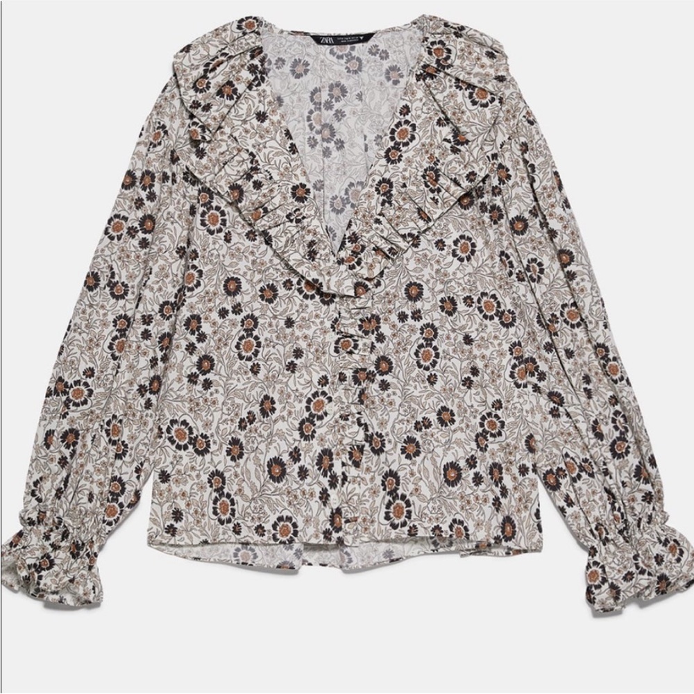 Zara button down ruffled cotton shirt. - Picture 4 of 15